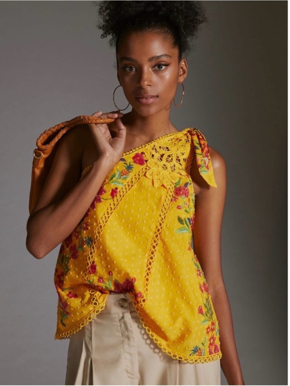 Farm rio Women’s Yellow Embroidered One-Shoulder Top